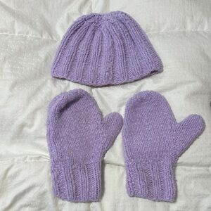 Purple Knit Hat and Mittens Set